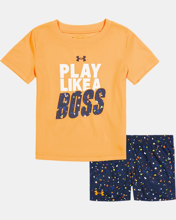 Boys' Infant UA Liquid Big Logo Short Sleeve & Shorts Set, Orange, pdpMainDesktop image number 0